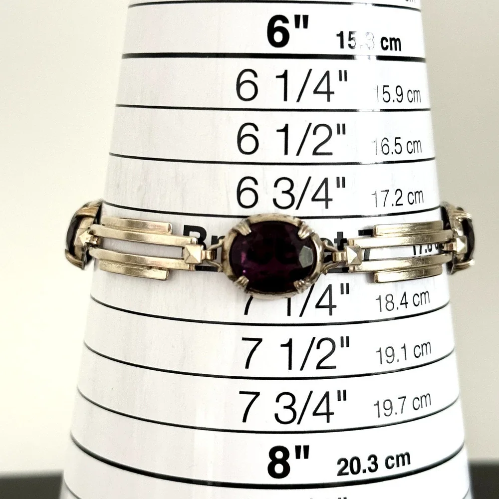 Symmetalic 925 Sterling Silver & 14K Gold Two Tone Purple Faceted Glass Bracelet